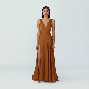 Fame and Partners Rust Brown V-Neck Gown
